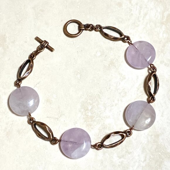 2/$20, Natural Violet Amethyst Bracelet, Genuine Gemstone + Copper Link - Picture 1 of 9